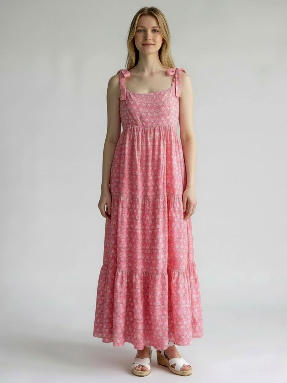 Emerson Fry India Collection Sara Tier Dress Cherry Blossom Blush Maxi Organic L